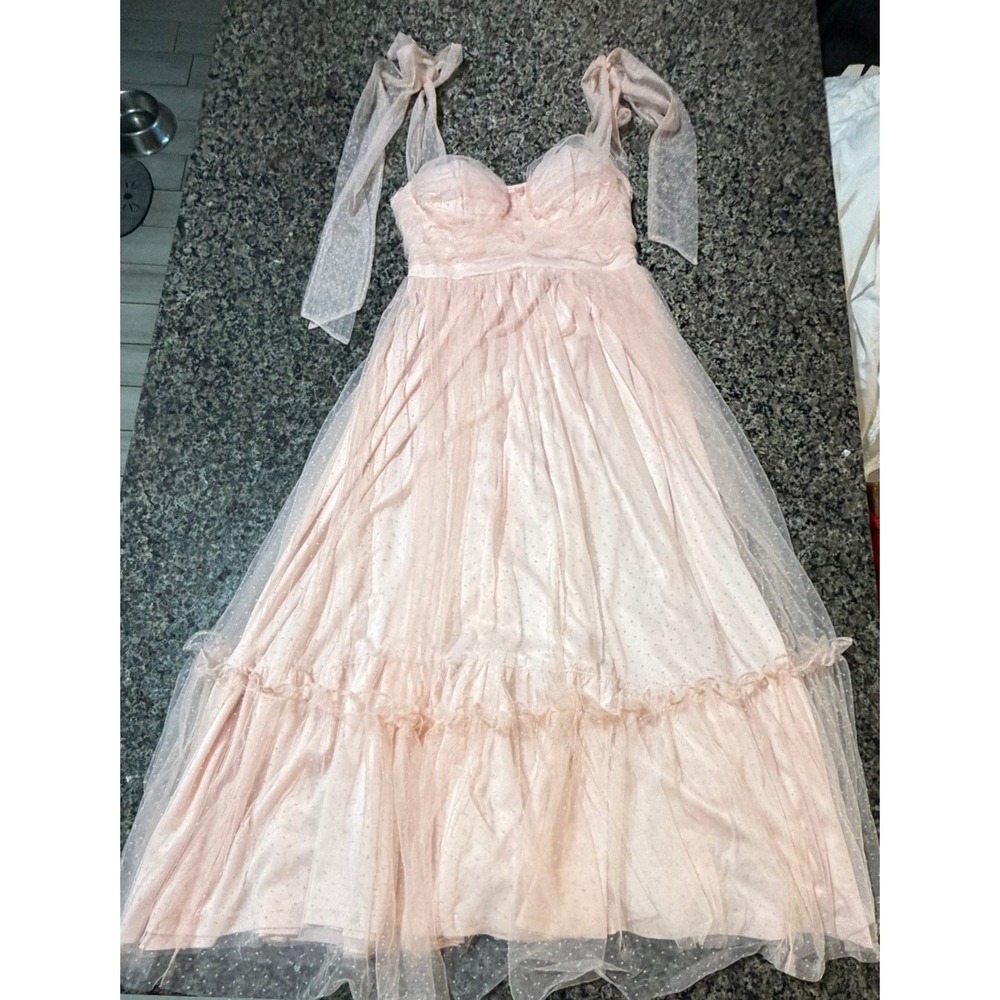 VABLE Blush Pink Tulle Point D'Esprit Tiered Midi Dress Small MD3362_VC